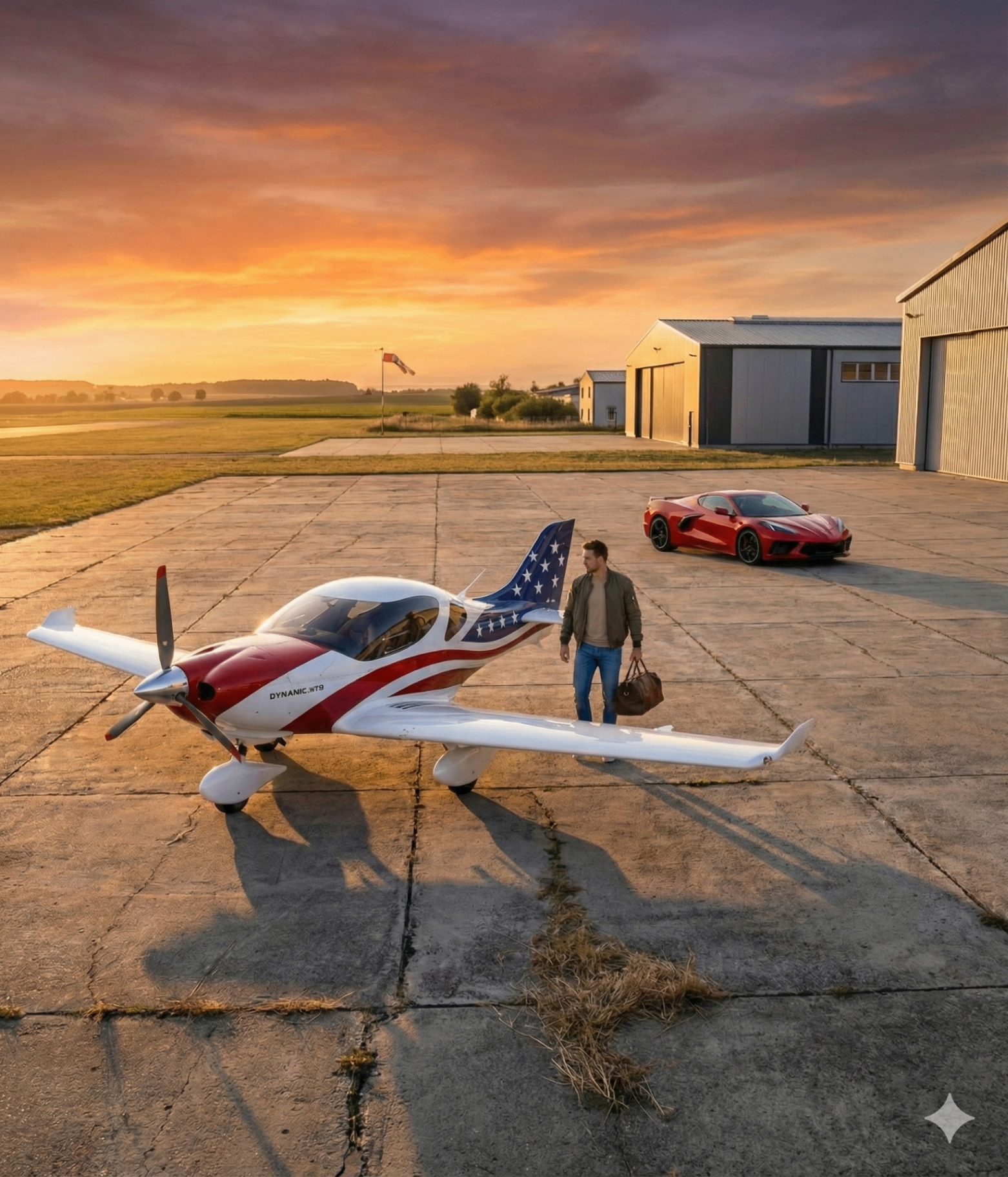 Dynamic OKA at airfield during sunset