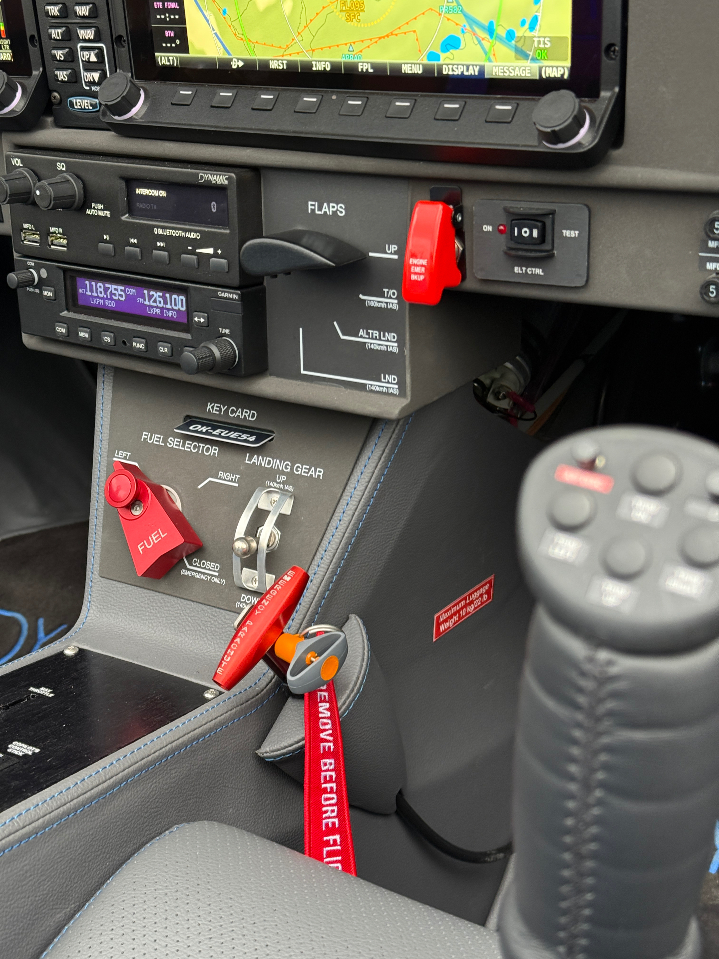 Dynamic OKA center console with fuel selector and landing gear controls